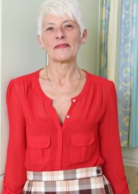 Granny in red lingerie plays with her regal body all day