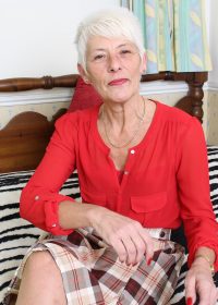 Granny in red lingerie plays with her regal body all day