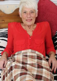 Granny in red lingerie plays with her regal body all day