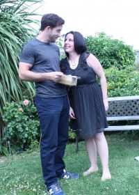 Mature housewife strips naked, then rides her boy toy’s cock in the garden